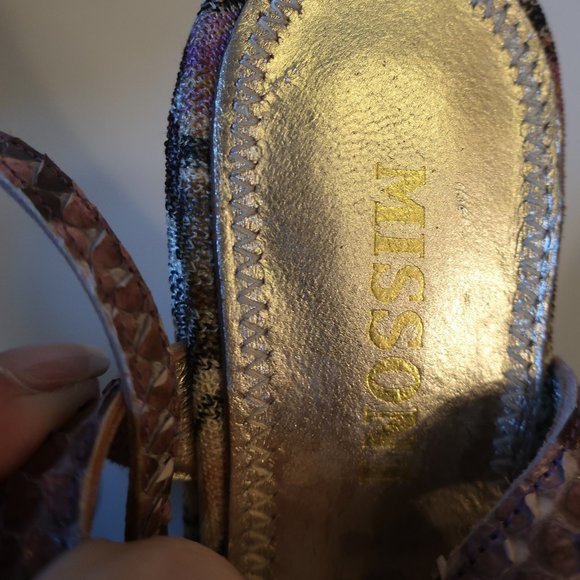 Womens Missoni Purple Python Leather Chevron Wedge Wrap Ankle Heels 38 US/8 * - Picture 9 of 12